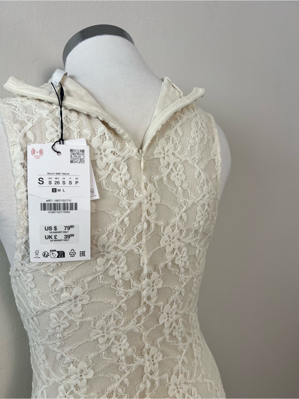 ZARA NWT Ecru Lace Maxi Dress Size S Sheer Mock Neck Wedding Bridal Boho - Picture 15 of 15
